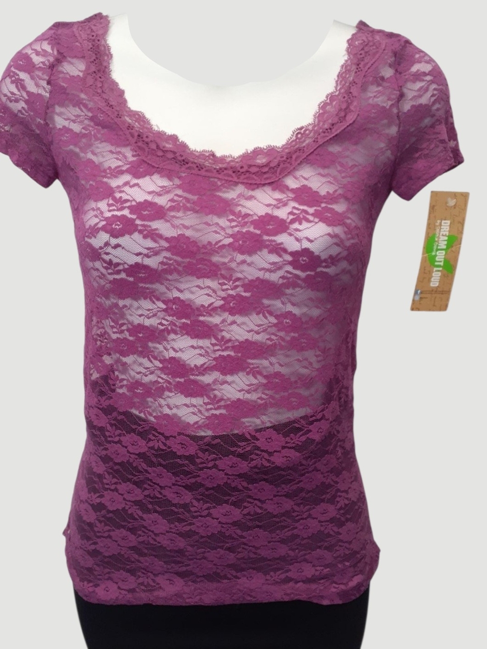 VTG Y2k Selena Gomez Dream Out Loud Sheer Lace Scoop Neck Top in Purple